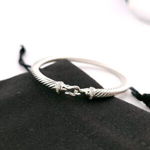DAVID YURMAN Sterling Silver Classic Cable Diamond Buckle 6.5 Inch Bracelet